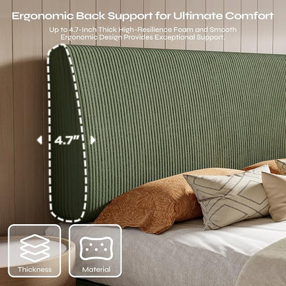 4.7" Upholstered Headboard for Full Size Bed, Height Adjustable and Ergonomic Headboard, Easy Assemble, Sturdy and Durable,Olive Green