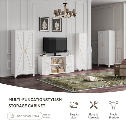 Baborokic Metal Wardrobe Cabinet with Hanging Rod,Large 71" Armoire Wardrobe Closet with Adjustable Shelves and Doors,Farmhouse Metal Office Cabinets for Bedroom,Office,Employee(White)