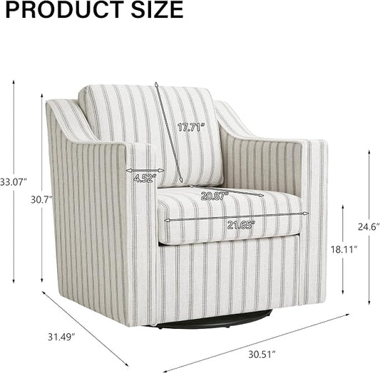 Swivel Accent Chair, Modern Round Barrel Arm Chair for Living Room, Bedroom, Comfy Club Reading Chairs for Adults (Pinstripe Grey, Set of 1)