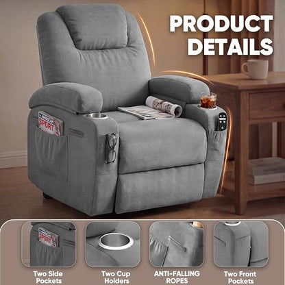 Flamaker Power Lift Chair Massage Recliner Chairs for Elderly - Ergonomic Design with Cup Holders & Side Pockets, Remote Control (Gray)