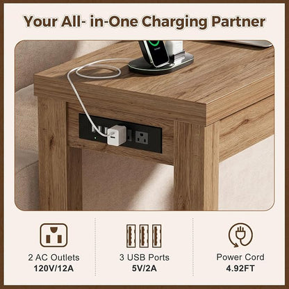 Cyclysio 47" Console Table with Charging Station, 13.8" Deep Farmhouse Sofa Table Behind Couch with 2 AC Outlets & 3 USB Ports, Entryway TV Console or Compact Home Office Desk, Natural Oak