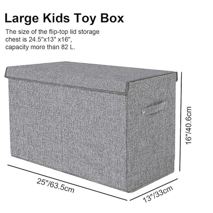 Collapsible Toy Storage Bin with Lid, 82L Large Capacity - Gray Neutral Space-Saving Organizer for Playroom, Bedroom & Nursery, Foldable Design