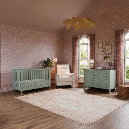 Davinci Sammy Scallop 4-in-1 Convertible Baby Crib, Light Sage | GREENGUARD Gold Certified, Converts to Toddler Bed & Daybed & Full-Size Bed, 4 Adjustable Mattress Heights - Easy to Assemble