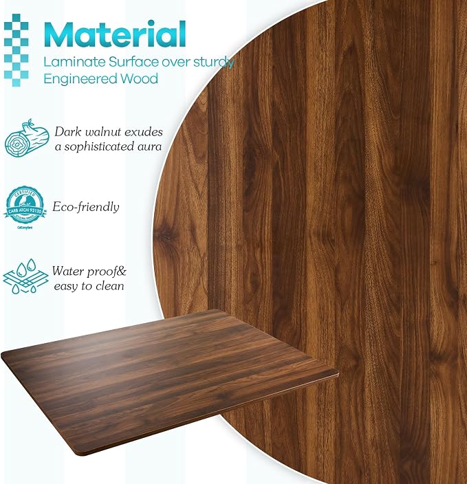 Kaboon Universal Tabletop 48"x36", Solid One-Piece Melamine Table Top, Restaurant Desk DIY, Home and Office,Dark Walnut