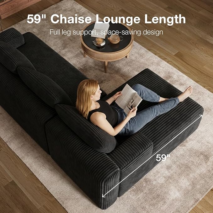 Novilla L-Shape Sectional Couches for Living Room with Smarts Coil® Support, 3 Seater Sectional Sofas for Living Room Bedroom, Corduroy Cloud Couch Sectional, No Assembly(Black, Right Hand Facing)
