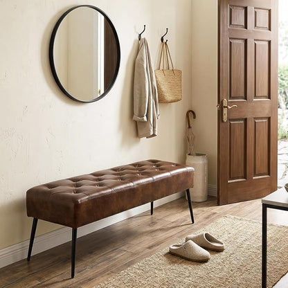 DUHOME Button-Tufted Ottoman Bench, Upholstered Bedroom Benches Footrest Stool Dining Bench Leather Accent Bench for Entryway Dining Room Living Room Bedroom End of Bed, Dark Brown