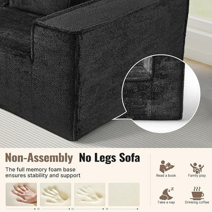 77'' Modern Cloud Loveseat Sofa in Chenille, Deep Seat Boneless Couches Includes 2 pcs Pillows for Living Room, Bedroom, Apartment(Black)