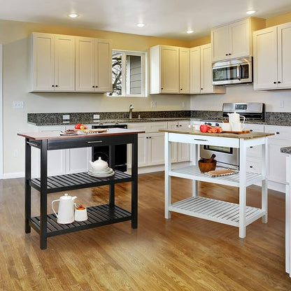 Casual Home Kitchen Island with Solid American Hardwood Top, Walnut&black