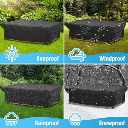 Velway Patio Furniture Cover Outdoor, Waterproof Rectangular Patio Table Chair Set Cover, 98"Lx78"Wx28"H, All Weather Oxford Tear-Resistant Sectional Sofa Set Covers with Windproof Design, Black