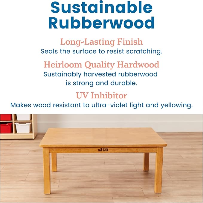 ECR4Kids 36in x 24in Rectangular Hardwood Table with 14in Legs, Kids Furniture, Honey