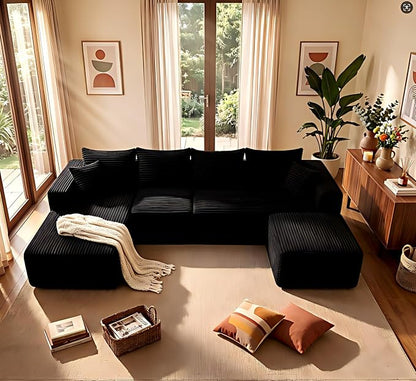 118" U Modular Sectional Sofa, Oversized Cloud Boneless Sofa Couch with Chaise, Modern Corduroy U Shaped Cloud Sofa with Deep Seat & Chaise for Living Room, No Assembly Required