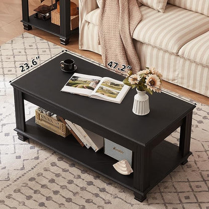 SAVOR LIFE Farmhouse Coffee Table and TV Stand Set of 2, Rustic Wood Living Room Table Set 2 with Center Table, TV Console for Living Room, Black