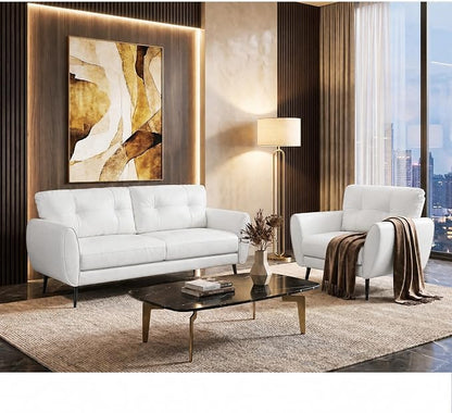 TYBOATLE Mid Century Modern White Leather Couch - 61" Loveseat, Tufted, Comfy 2 Seat Settee for Living Room or Office, Fits Small Spaces, Easy Assembly (2, White)