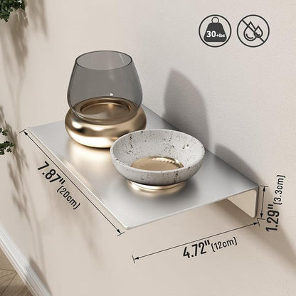 Danpoo 8 inch Small Floating Shelves for Wall Organizer & Storage, Mini Display Shelves, Metal Wall Shelves for Bathroom, Living Room, Kitchen, Bedroom(Silver, 2-Pack)