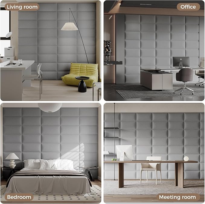 Minimalist Gray Removable Linen Headboard 24x12 Inch 6-Panel Kit - Lightweight Linen Panels for Queen Beds, Renters-Friendly Design