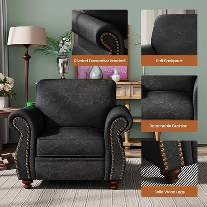 Couchus Vintage Accent Chair with Rivet Decoration, Traditional Upholstered Armchair, Living Room Chair, Rustic Single Sofa Chair for Bedroom, Reading Room & Office (Grey, Single)