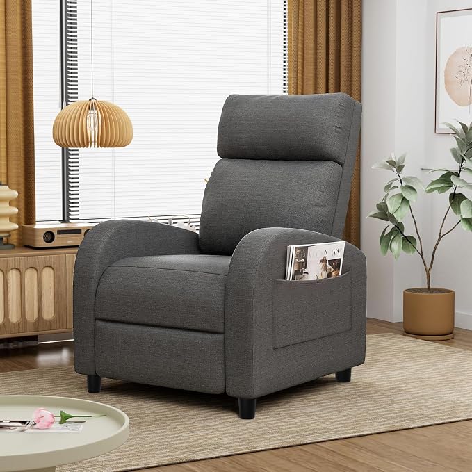 Homall Recliner Chair, Recliner Sofa for Adults, Recliners Home Theater Seating with Lumbar Support, Reclining Sofa Chair for Living Room (Fabric, Grey)