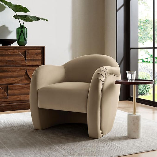 Modway Compose Barrel Chair with Performance Velvet Fabric in Taupe – Upholstered Accent Armchair with Curved Backrest – Cozy Lounge Chair for Reading – Round Comfy Single Sofa Club Chair