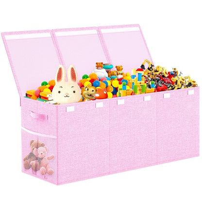 Beadsky Extra Large Toy Box Toddlers Chest with Lids, Collapsible Sturdy Toy Storage Organizer, Kids Bin Boxes Storage Basket for Boys, Girls, Nursery, Living Room, Playroom, 40"x14"x16" (Pink)