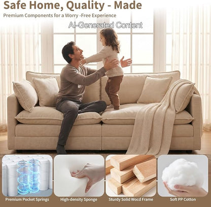 GNIXUU 76" Modular Sectional Sofa, Camel Loveseat Sofa Cloud 2 Seater Couch, Comfy Chenille Love Seats 25" Deep Seat with 2 Pillows for Small Spaces Apartment Studio Office Bedroom Living Room