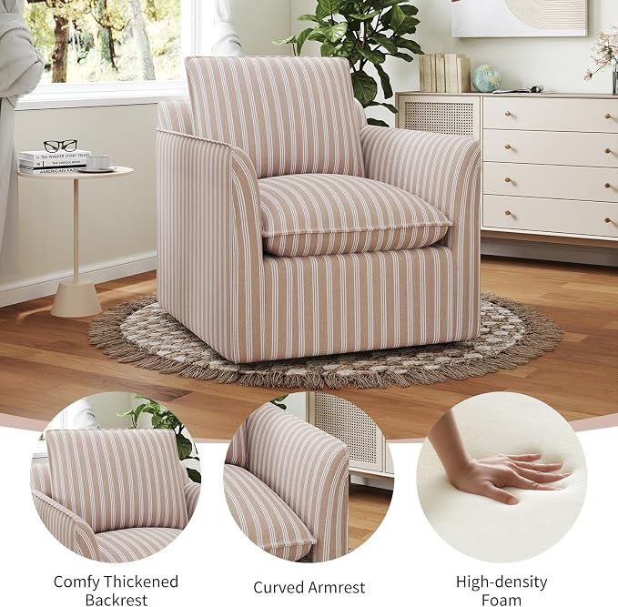 INZOY Swivel Accent Chair Set of 2, Upholstered Square Chair with Thick Padded Backrest Cushion, Swivel Reading Chair for Living Room Bedroom Small Spaces, Brown