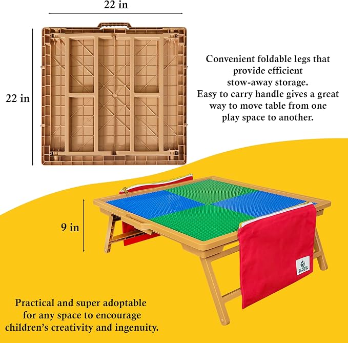 Large Foldable Building Block Table for Kids – Durable Faux-Wood, Includes Storage, Portable Play Desk