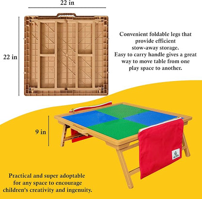 Large Foldable Building Block Table for Kids – Durable Faux-Wood, Includes Storage, Portable Play Desk