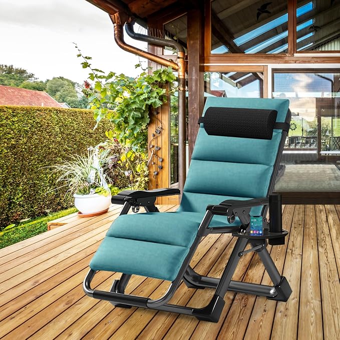 ABORON 2 Pack Zero Gravity Chair, Outdoor Lounge Chairs Sun Loungers with Removable Cushion,Headrest,Cup Holder,Reclining Patio Lounger Chair for Indoor and Outdoor