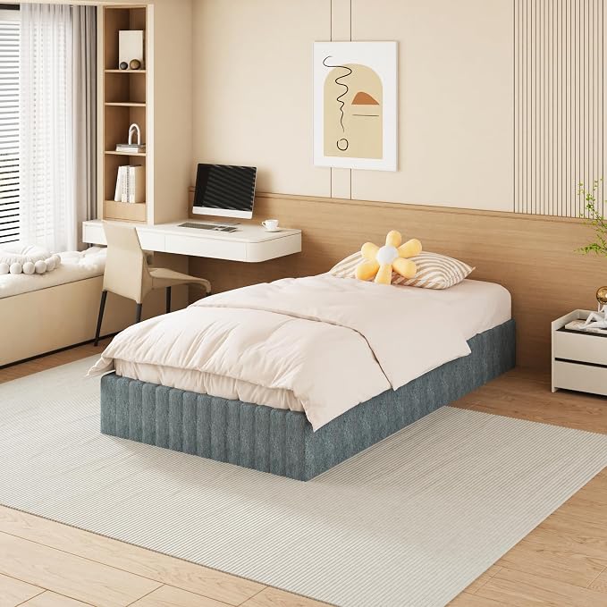 NHODIR 9 Inch Box Spring Twin Size Bed Base, Heavy Duty Metal Twin Mattress Foundation with Upholstered Fabric Cover, Noise Free, Easy Assembly, Black