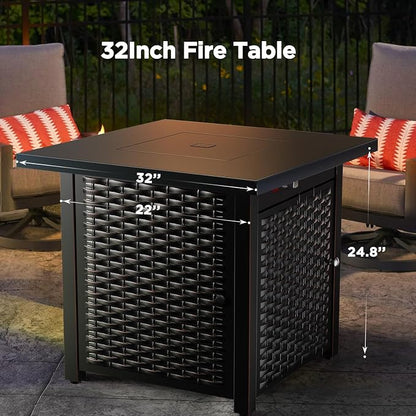Ciays 32 Inch Propane Fire Pit, CSA-Listed Outdoor Gas Fire Pits 50,000 BTU Steel Fire Pit Table with Lid, Add Warmth and Ambience to Gatherings and Parties On Patio Deck Garden, Black,CIFPT4B