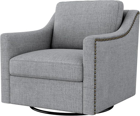 Swivel Accent Chair，Armchair，Bronze Nail Decoration Comfy Living Room Chair,Single Sofa Chair，Reading Chairs,for Living Room Bedroom Reading Apartment (Gray, 1 Gray)