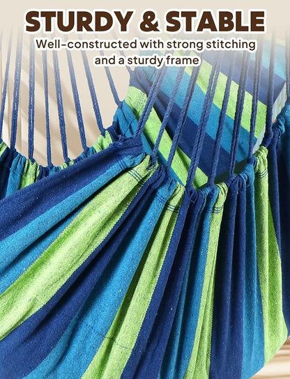 Chihee Hammock Chair Hanging Swing 2 Pillows Included,Strong Webbing Straps and Hooks for Easy Hanging Soft Cotton Hanging Chair Side Pocket Tassel Chair Comfort Indoor Outdoor Blue Green