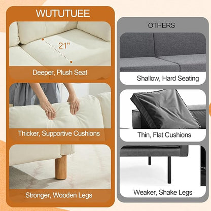 WUTUTUEE 65" Chenille Loveseat Sofa, Modern 2-Seater Love Seat Couch with Armrest Pillows, Storage Pockets, Easy Assembly, Upholstered Tufted Loveseat Sofa Couches for Living Room Bedroom, Beige