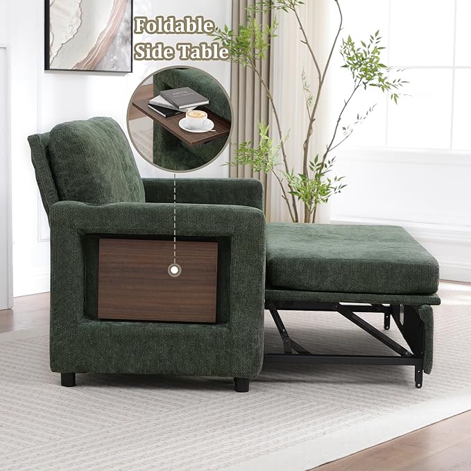 3 in 1 Folding Convertible Sleeper Sofa Bed Pull Out Couch with Side Pockets USB Port Side Table Loveseat Sofa Bed with Adjustable Backrest for Living Room Bedroom 66" DarkGreen 2 SEAT
