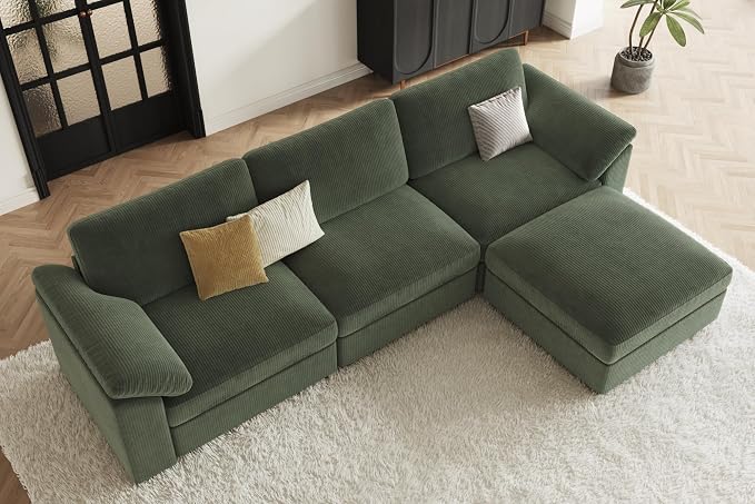 EASE MOOSE Green Sectional Modular Sofa, Oversized Deep Seat Sectional Modular Cloud Couch,Removable Washable