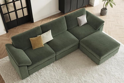 EASE MOOSE Green Sectional Modular Sofa, Oversized Deep Seat Sectional Modular Cloud Couch,Removable Washable