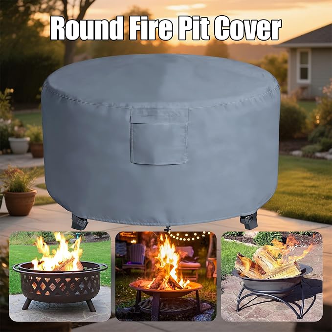 Chinchilla Heavy Duty 50 Inch Round Fire Pit Cover - 100% Waterproof & Weatherproof 600D Oxford Fabric, Durable All-Season Protection for 48/49/50 Inch Propane Fire Pits and Tables