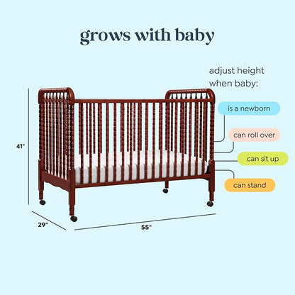 DaVinci Jenny Lind 3-in-1 Convertible Crib in Rich Cherry, Removable Wheels, Greenguard Gold Certified | Converts to Toddler Bed & Daybed, 4 Adjustable Mattress Heights - Conversion Kit Sold Separately - Durable & Easy to Assemble