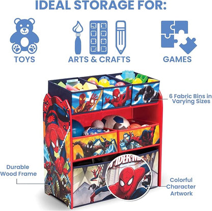 Delta Children Toy Organizer, 6 Bin | Greenguard Gold Certified | Spider-Man | Pack of 2