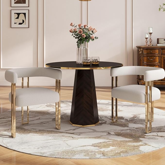 Hyfirm Set of 2 Modern White Boucle Dining Chairs with Gold Metal Legs, Mid Century Accent Upholstered Barrel Armchairs with Open-Back for Kitchen, Dining Room, Living Room, Apartment