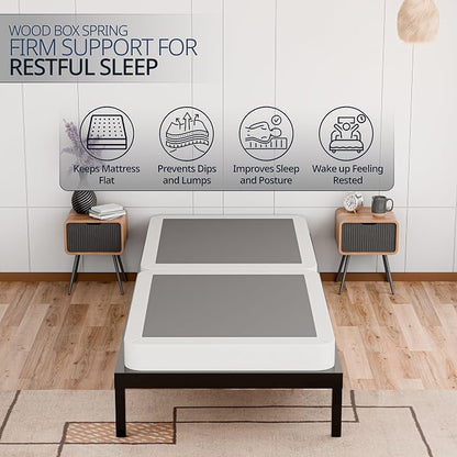 Nutan, 4-Inch Sturdy Wood Box Spring for Mattress Support - Durable and Fully Assembled, Natural Wood Foundation for Twin, White