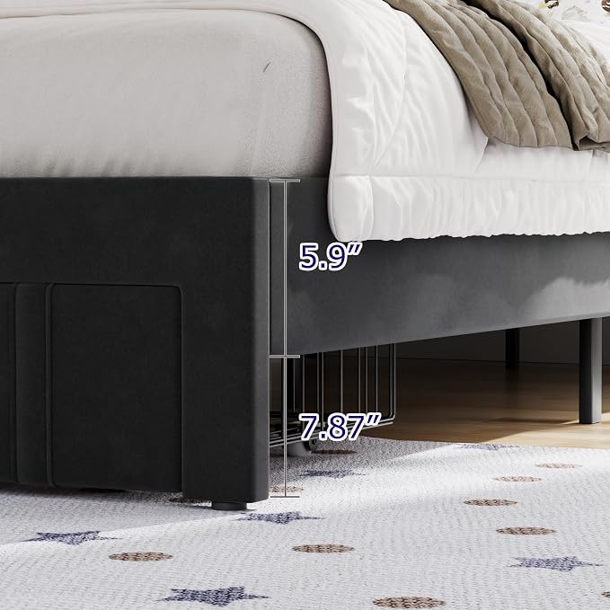 VECELO Twin Size Bed Frame with Storage Drawer, Heavy-Duty Platform Bedframe with Headboard & Strong Wooden Slats Support, No Box Spring Needed, Black