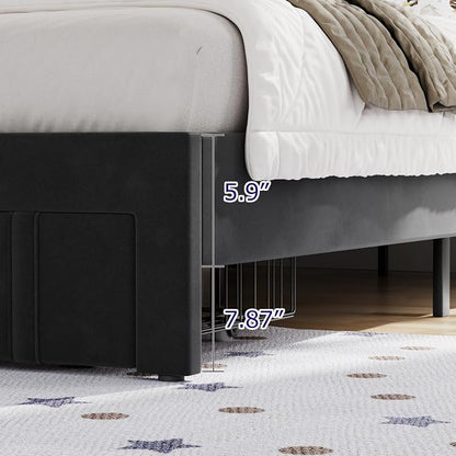 VECELO Twin Size Bed Frame with Storage Drawer, Heavy-Duty Platform Bedframe with Headboard & Strong Wooden Slats Support, No Box Spring Needed, Black