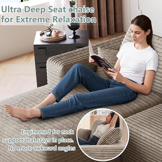 95" Modular Sectional Sofa, Modern Corduroy Cloud Couch with Side Pockets, Boneless Couch Upholstered 3-Seater L-Shaped Sofa for Living Room, No Assembly Required (Camel,Left-Facing Chaise)