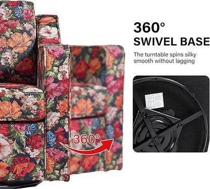 Swivel Accent Chair, Modern Round Barrel Arm Chair for Living Room, Bedroom, Comfy Club Reading Chairs for Adults (Black Floral, Set of 1)