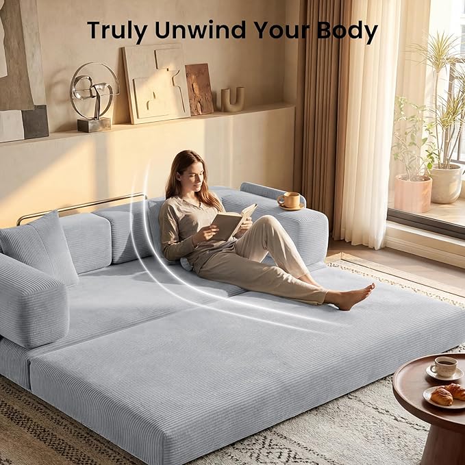 78.8" Convertible Futon Sofa Bed,Corduroy Futon Couch with Storage Pocket,Folding Pull Out Sofa,No Assembly Boneless Couch for Living Room,Grey