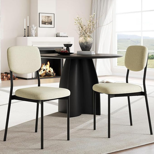 Einhomn Upholstered Dining Chairs Set, Modern Stackable Dining Room Chairs with Soft Velvet Backrest, Kitchen Chairs with Sturdy Metal Legs for Living Room, Restaurant, Set of 2,Beige Linen