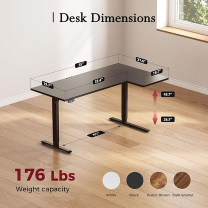 Klicelor L Shaped Standing Desk, 55 Inch Electric Height Adjustable Desk with Memory Preset, Reversible Sit Stand Up Computer Workstation for Home Office, Splice Board, Black