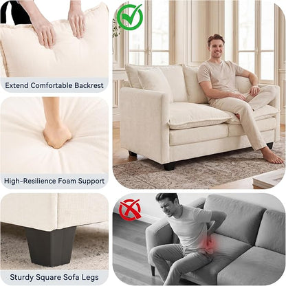 Loveseat Sofa Couch, Small Mini Compact 50" Love Seat 27" Deep Cloud Sofa Seat Washable Chenille Pillow for Apartment Bedroom Dorm Attic Studio Office Living Room Small Space 8833-BEIGE