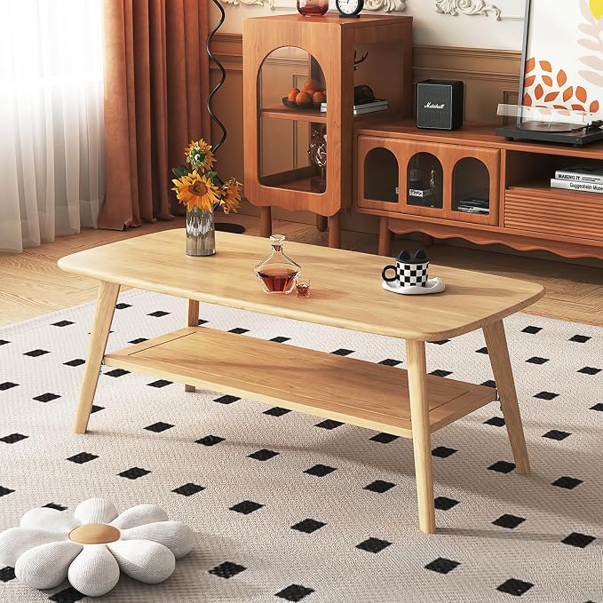 Coffee Table Small Solid Wood Center Table Mid Century Vintage Living Room Coffee Table, Original 47.24 Inch